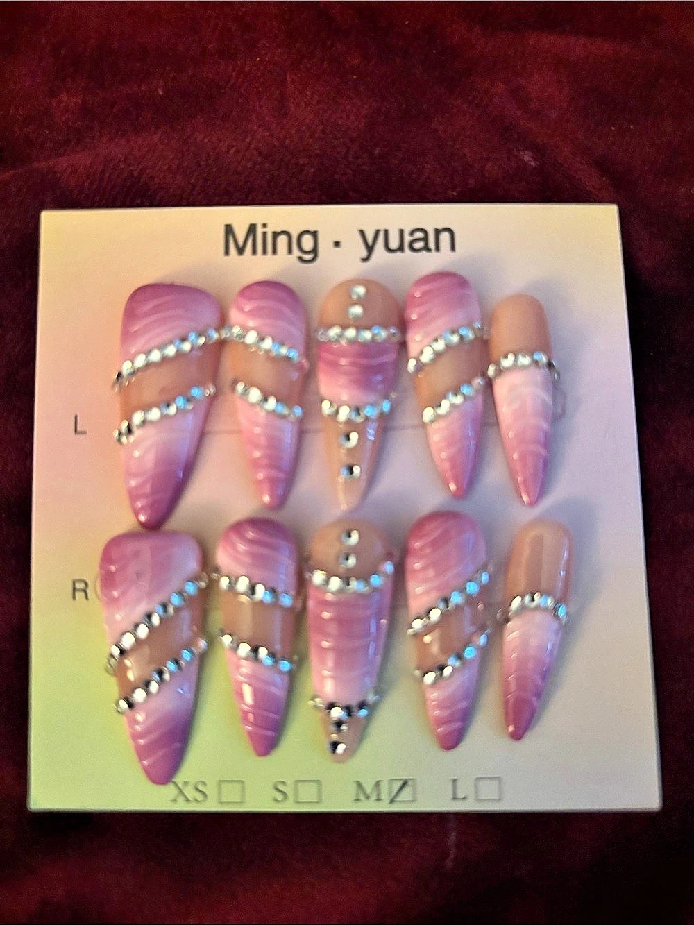 Ming·yuan Pink & Silver Press-On Nails NWT